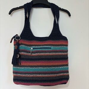 The SAK Boho Multicolor Stripe Crochet Zipper Hippie Shoulder Bag